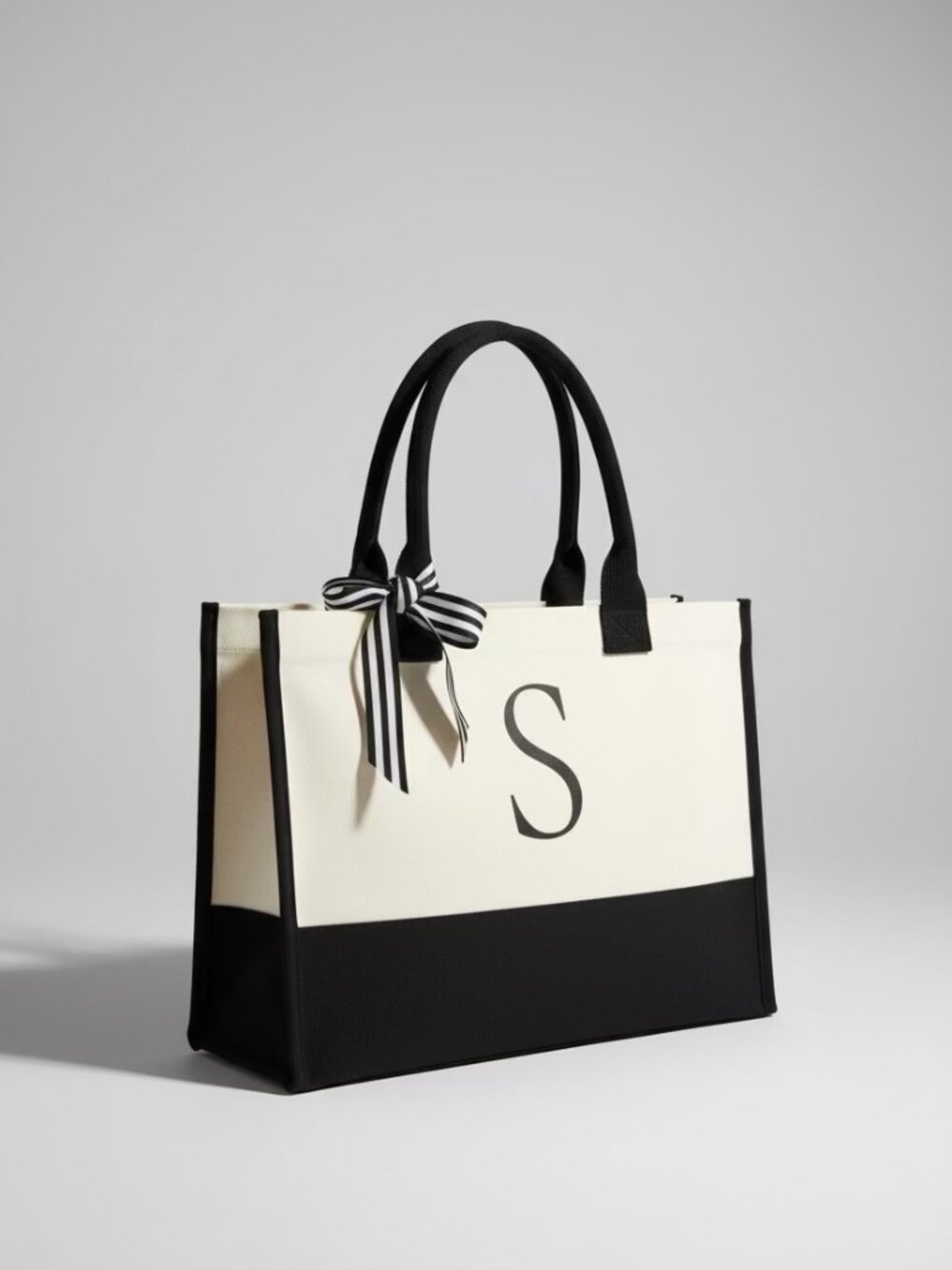 Mud Pie Monogram Letter "S" Canvas Tote Bag NWOT